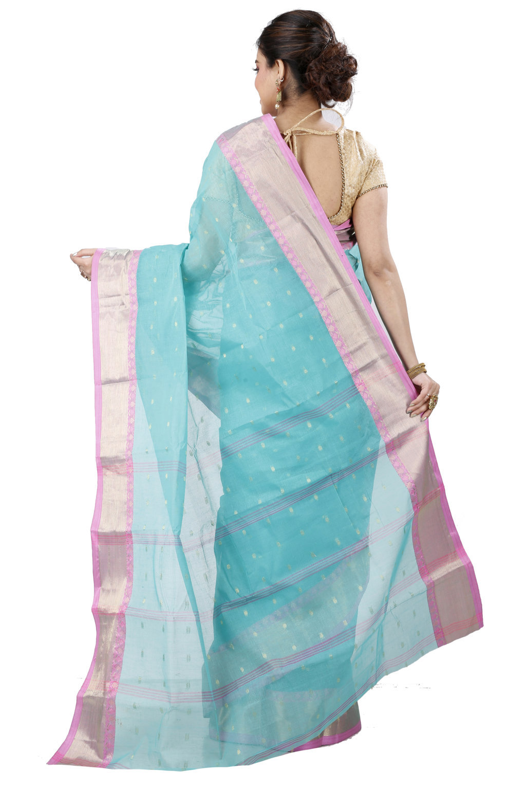 See Green Pure Cotton JoriPar Tant Saree (5176)